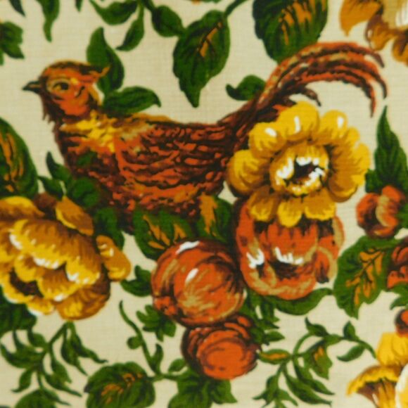 Vintage 60s Golding Upholstery Fabric BOWER 4 1/3 yards Pheasant Floral Gold NEW - Picture 7 of 12